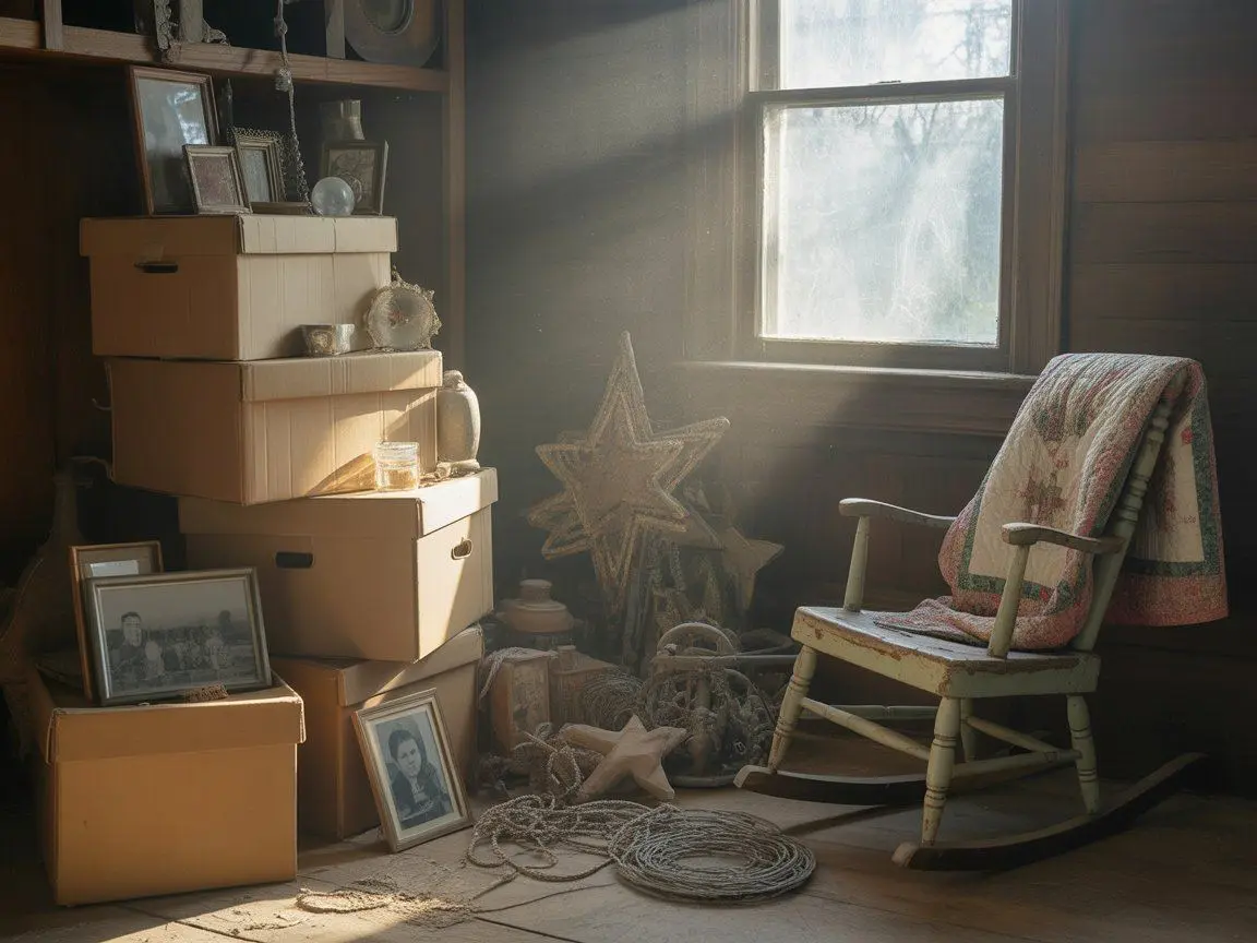 Old attic clutter with boxes and furniture ready for cleanout service