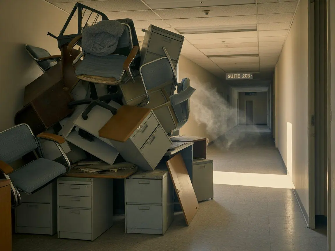 Old office furniture and equipment ready for disposal service