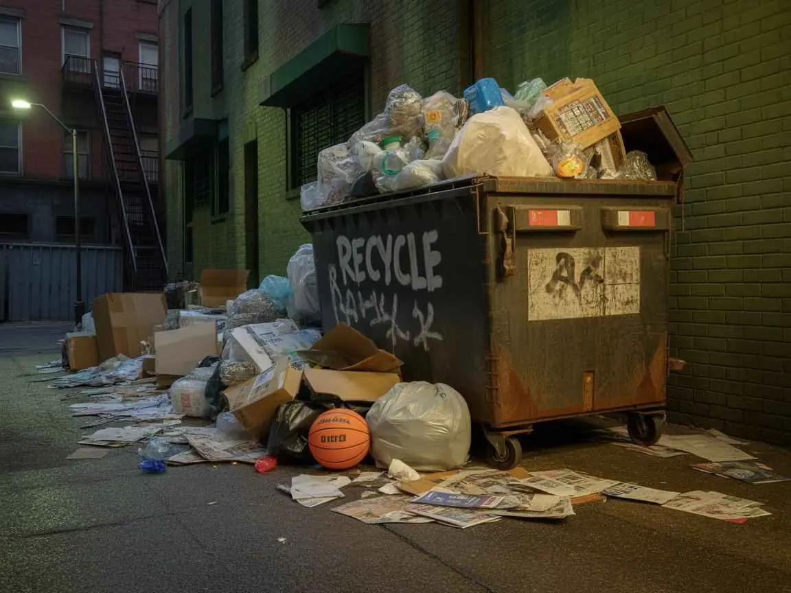 Overflowing dumpster with garbage and bulky junk needing cleanup