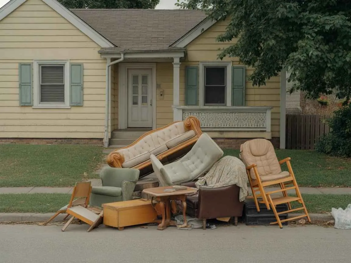 Unwanted furniture on the curb ready for pickup in Visalia