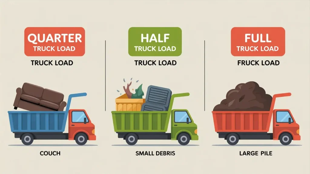 Comparison of different truck load sizes for junk removal pricing in Visalia