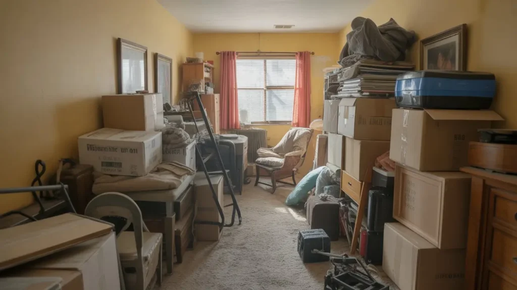 room filled with junk and unused items in Visalia home