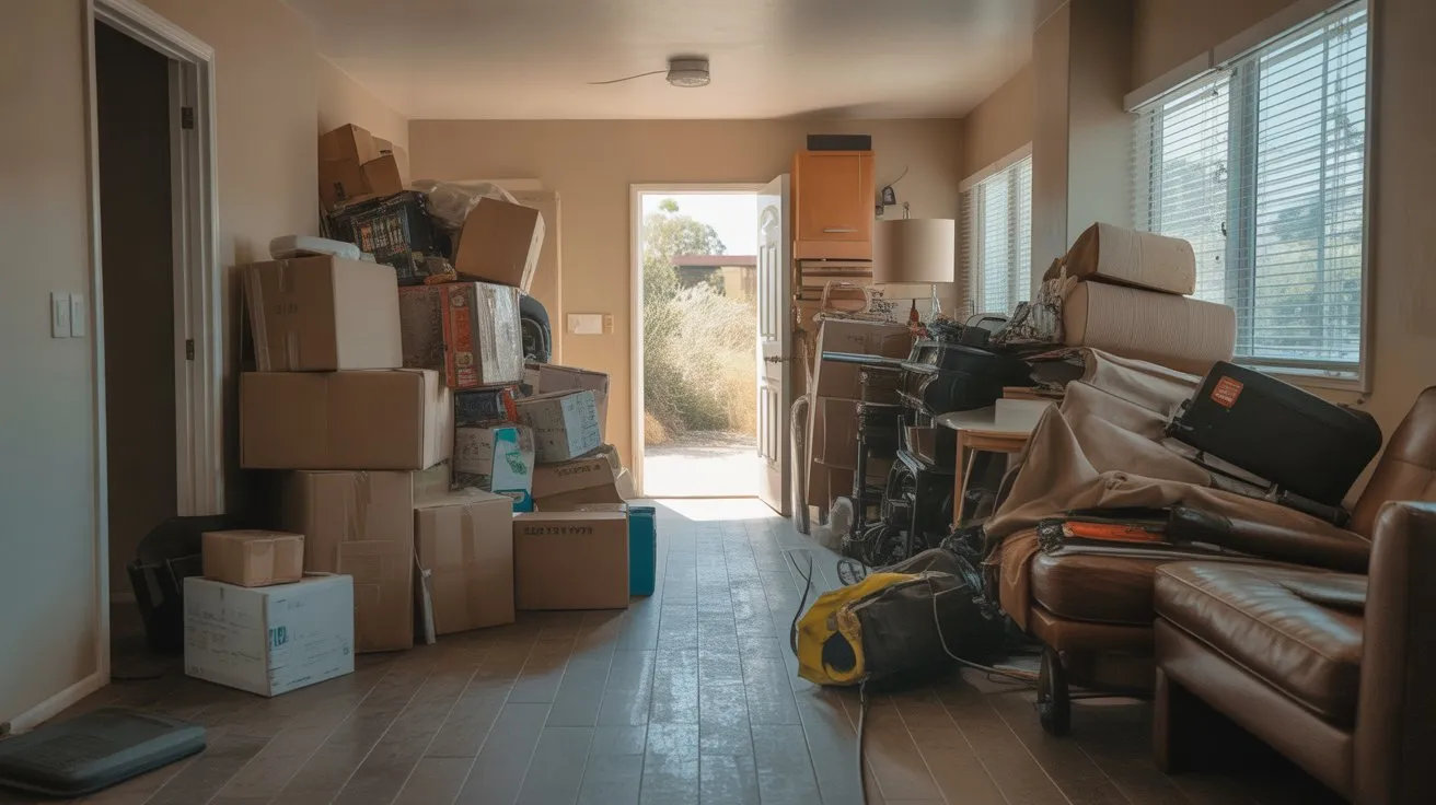 Cluttered Visalia home interior showing safety risks that require junk removal.